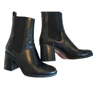 Zara Basic Ankle Boot Womens EU 40 Black Stud Leather Pull On Tread Block Heel